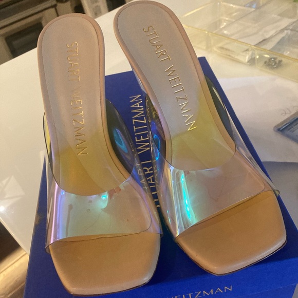 Stuart weitzman lucite wedge size 7